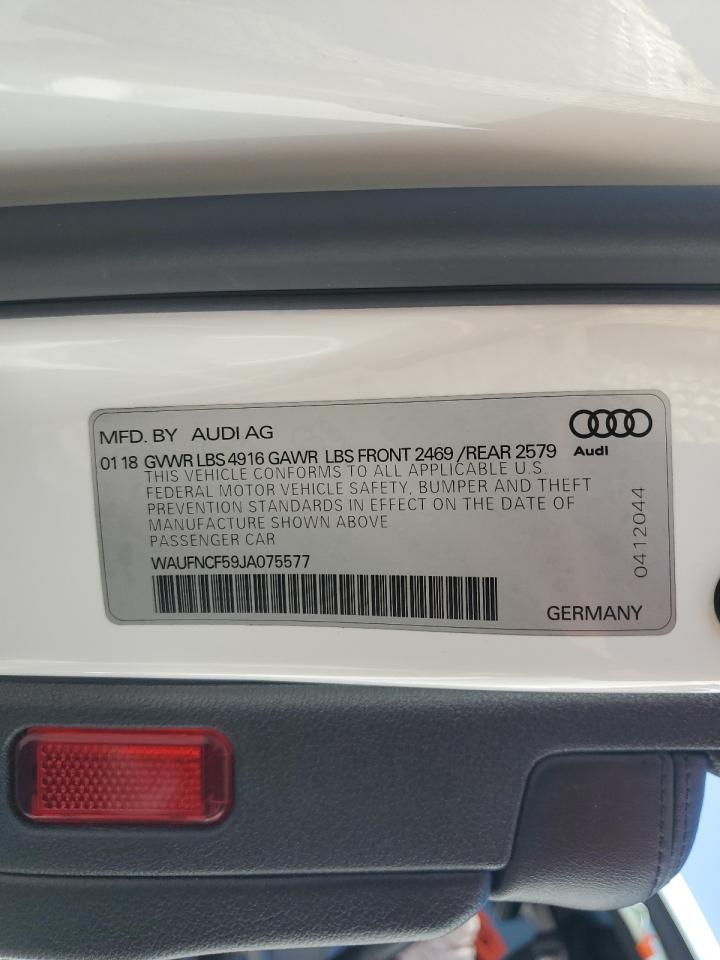 2018 Audi A5 Prestige S-Line VIN: WAUFNCF59JA075577 Lot: 62511905