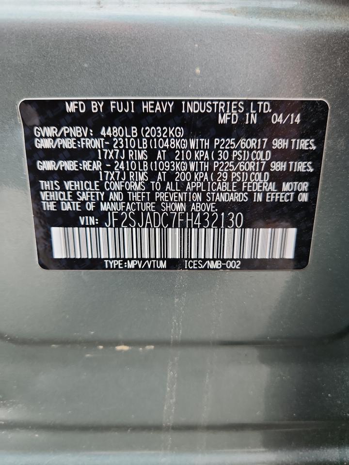 2015 Subaru Forester 2.5I Premium VIN: JF2SJADC7FH432130 Lot: 61172515