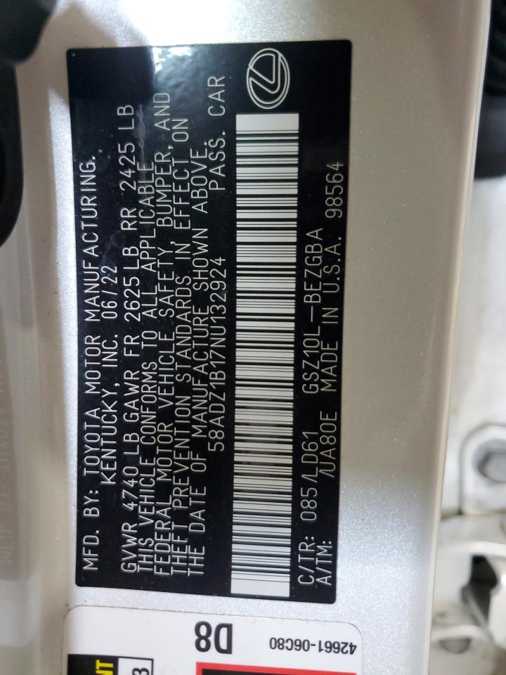 2022 Lexus Es 350 Base VIN: 58ADZ1B17NU132924 Lot: 62017425