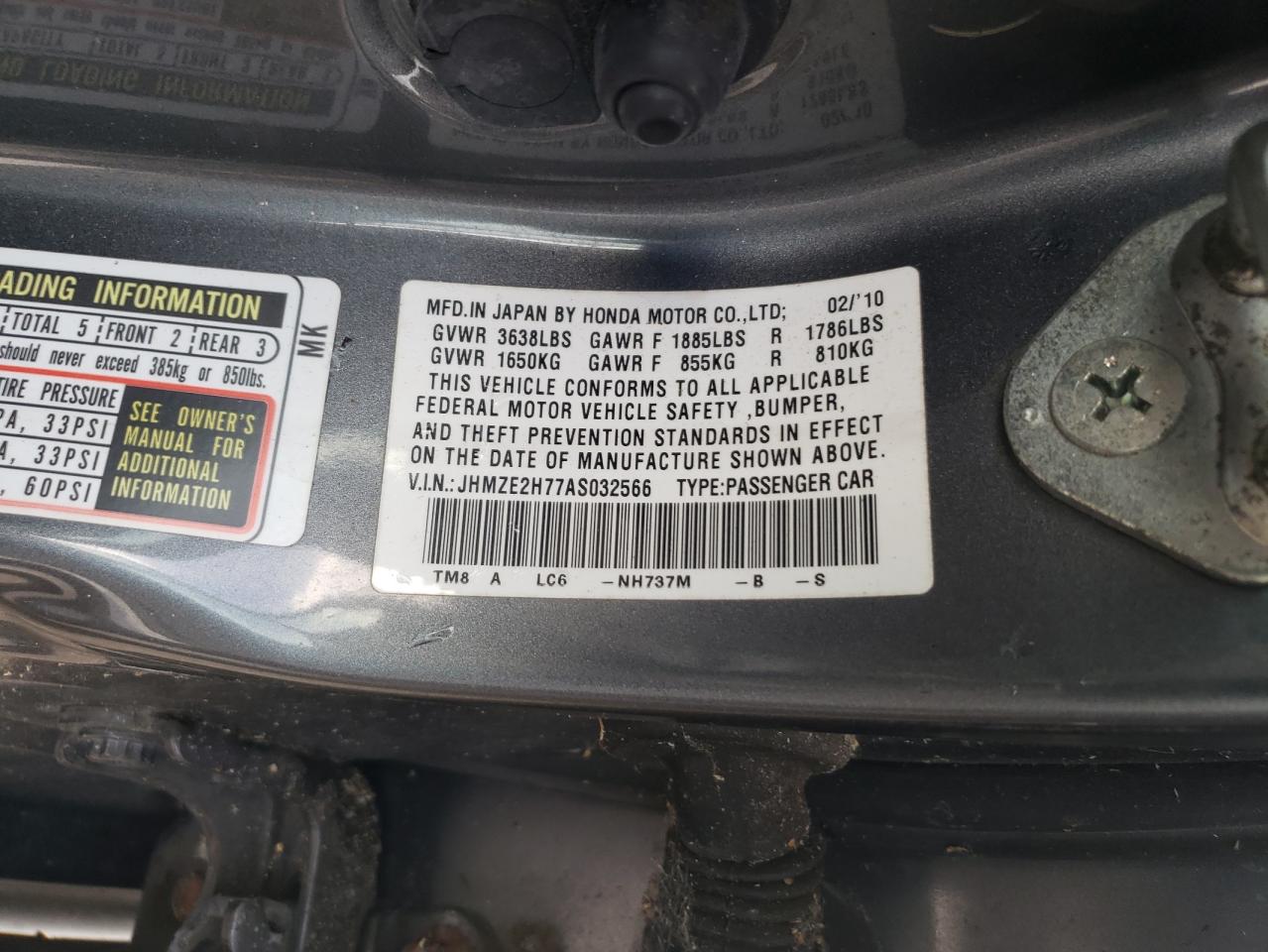 2010 Honda Insight Ex VIN: JHMZE2H77AS032566 Lot: 61204385