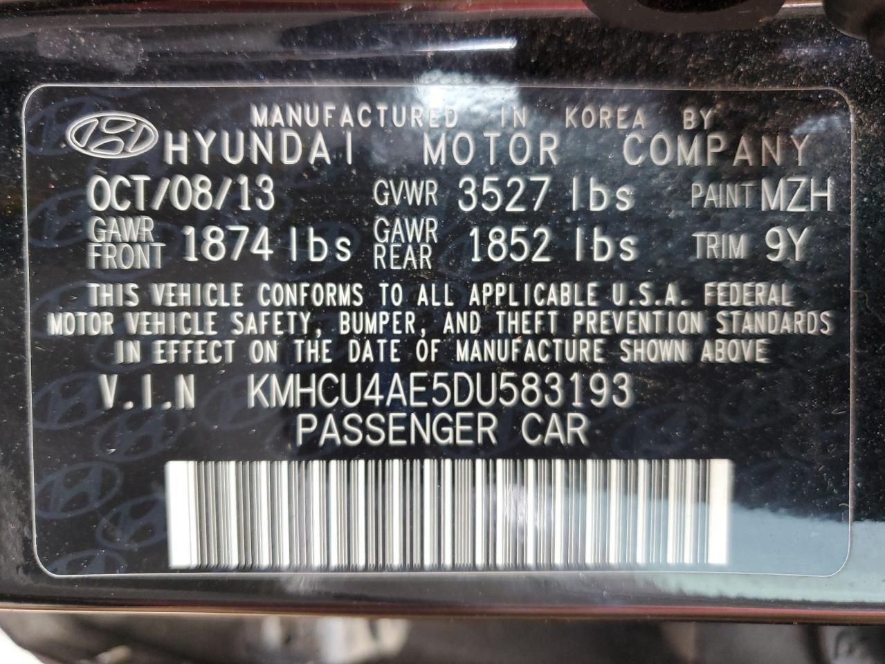 2013 Hyundai Accent Gls VIN: KMHCU4AE5DU583193 Lot: 61157095