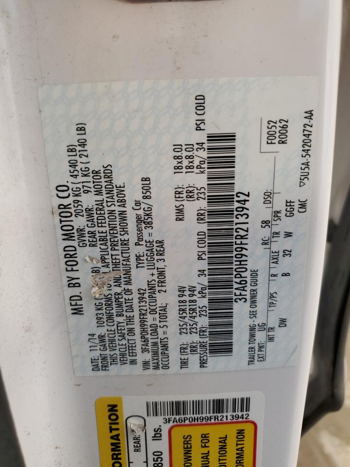 2015 Ford Fusion Se VIN: 3FA6P0H99FR213942 Lot: 57425365