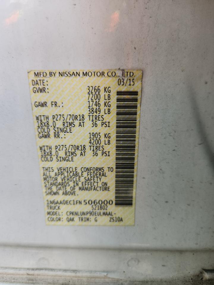 2015 Nissan Titan S VIN: 1N6AA0EC1FN506000 Lot: 62162345