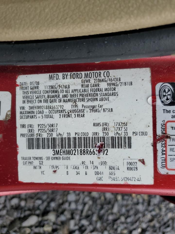 2008 Mercury Milan Premier VIN: 3MEHM02188R663792 Lot: 60026895