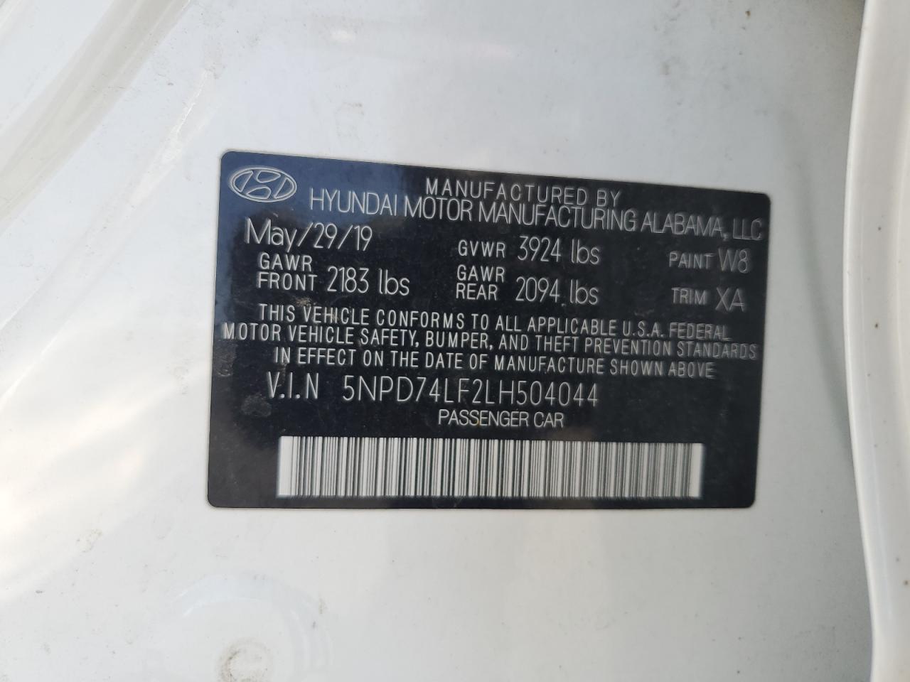 HYUNDAI ELANTRA 2020 VIN 5NPD74LF2LH504044 zdjęcie 12