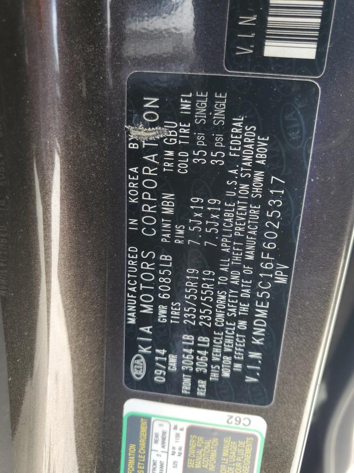 2015 Kia Sedona Sxl VIN: KNDME5C16F6025317 Lot: 62368665