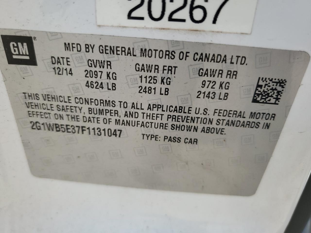 2015 Chevrolet Impala Limited Lt VIN: 2G1WB5E37F1131047 Lot: 59186945