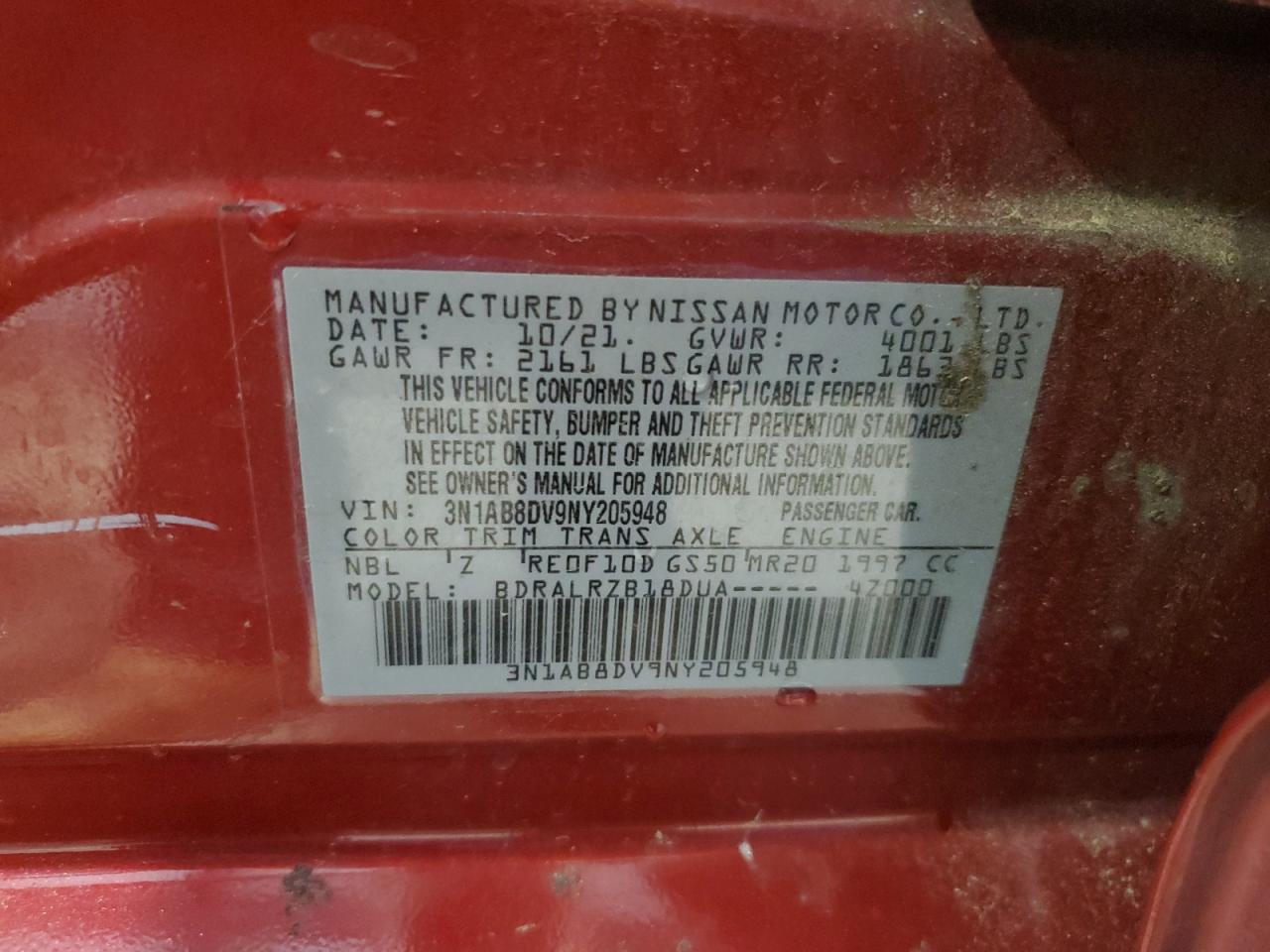 2022 Nissan Sentra Sr VIN: 3N1AB8DV9NY205948 Lot: 61781145
