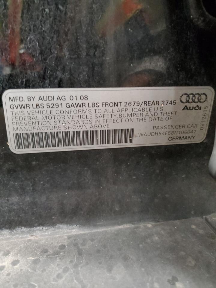 2008 Audi A6 3.2 Quattro VIN: WAUDH94F58N106047 Lot: 62166815