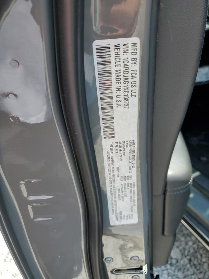 2022 Dodge Durango Sxt VIN: 1C4RDJAG1NC108727 Lot: 57799365