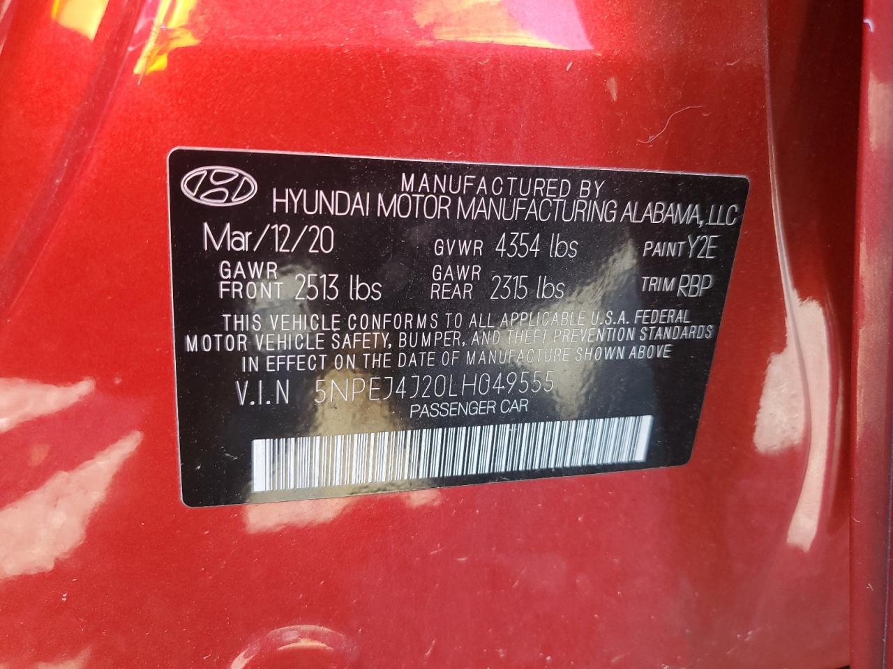 HYUNDAI SONATA 2020 VIN 5NPEJ4J20LH049555 фото 12