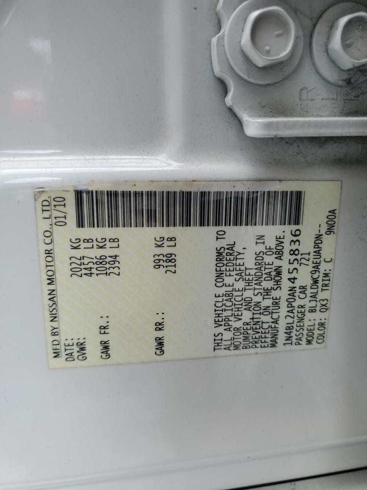 2010 Nissan Altima Sr VIN: 1N4BL2AP0AN455836 Lot: 62631725