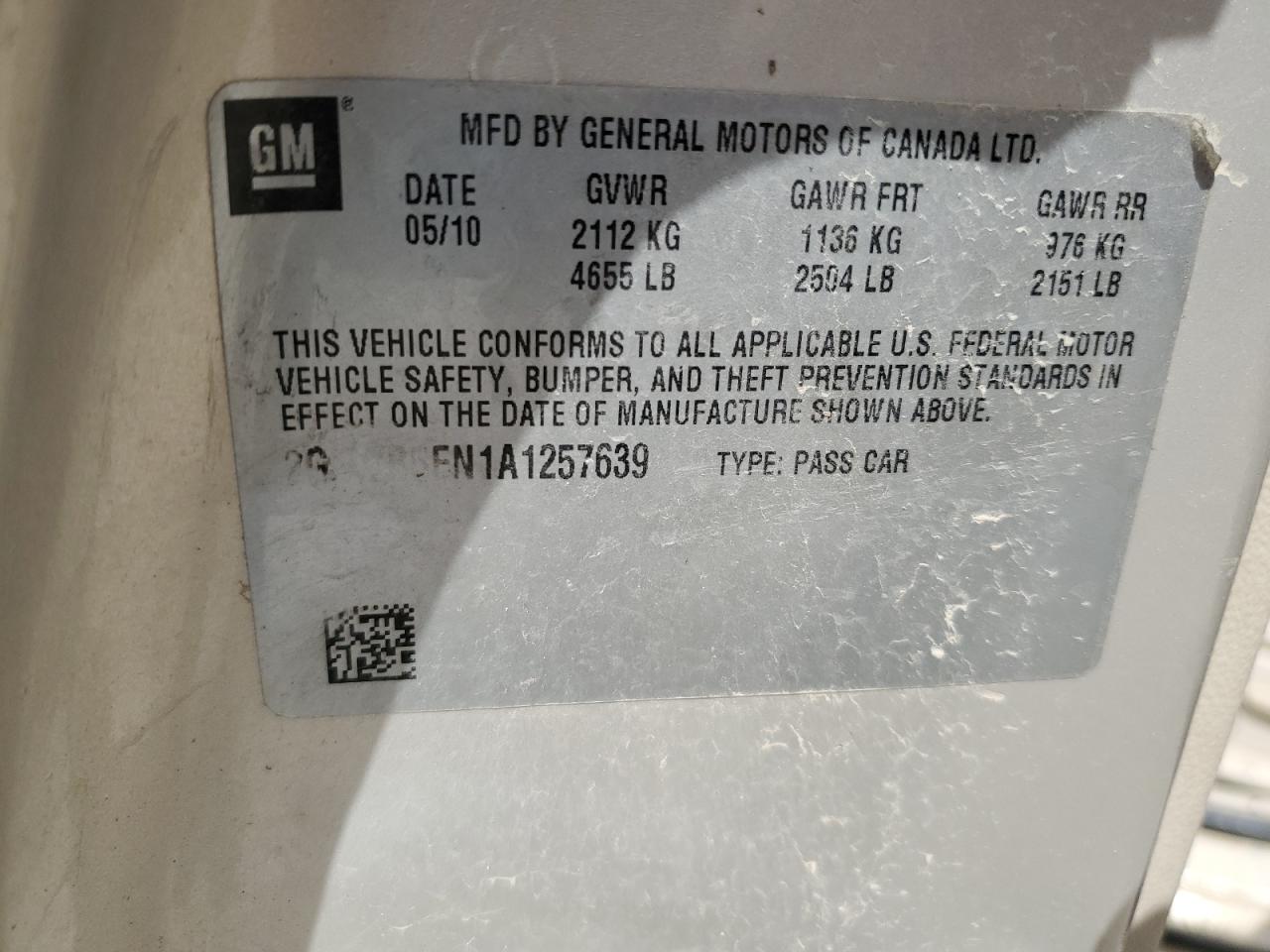 2010 Chevrolet Impala Lt VIN: 2G1WB5EN1A1257639 Lot: 63068745