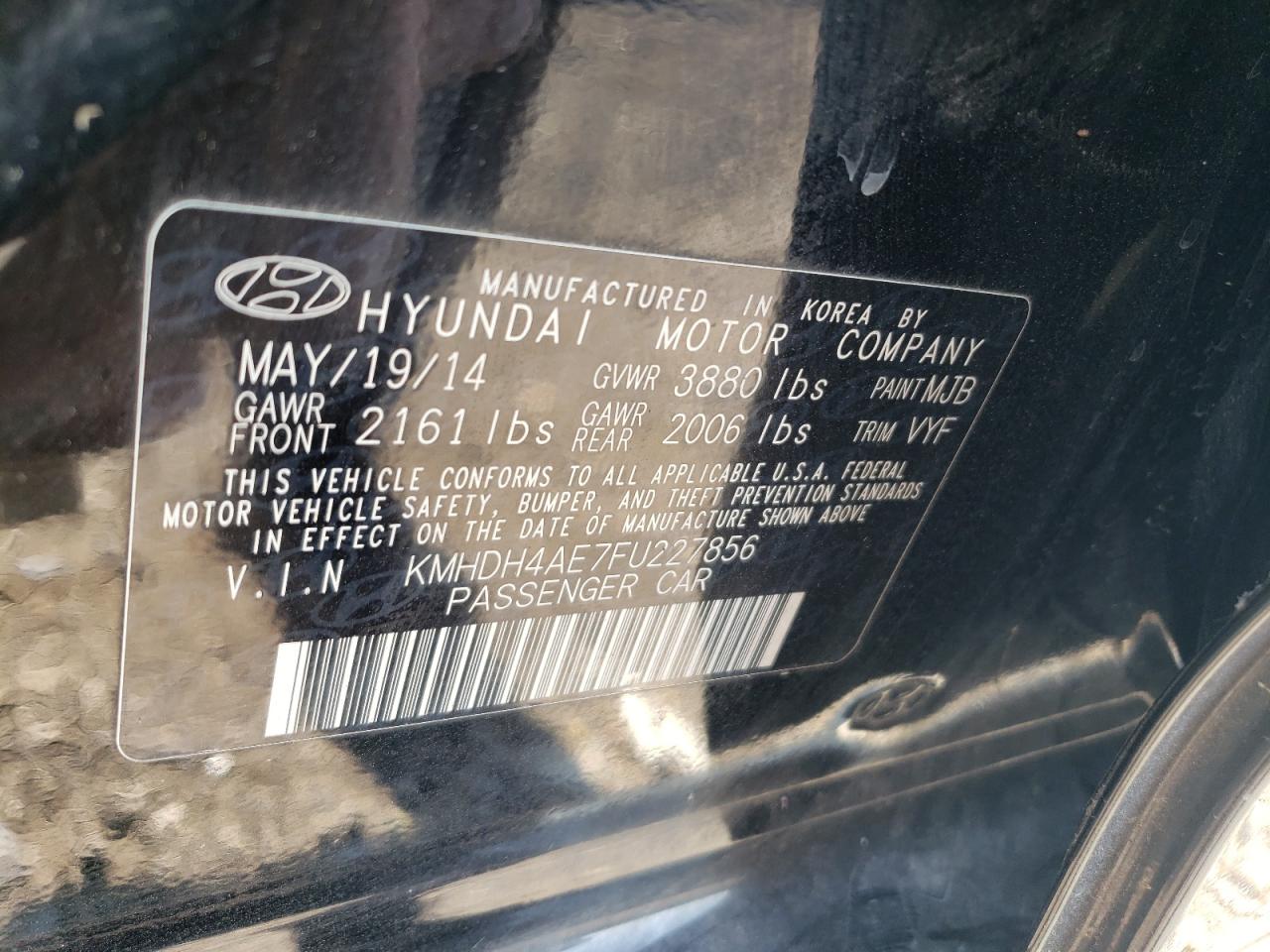 HYUNDAI ELANTRA 2015 VIN KMHDH4AE7FU227856 zdjęcie 12