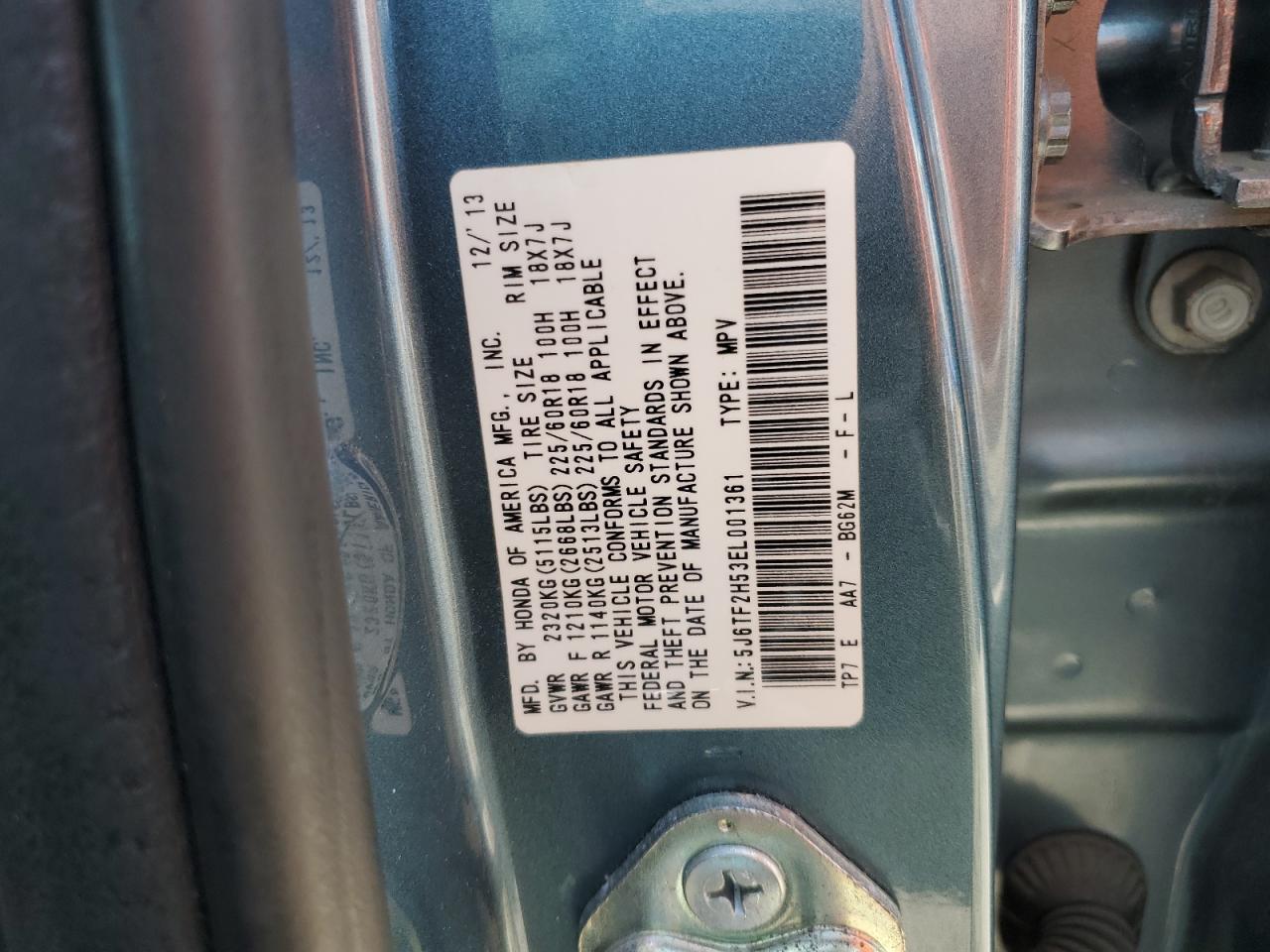 2014 Honda Crosstour Exl VIN: 5J6TF2H53EL001361 Lot: 61387445
