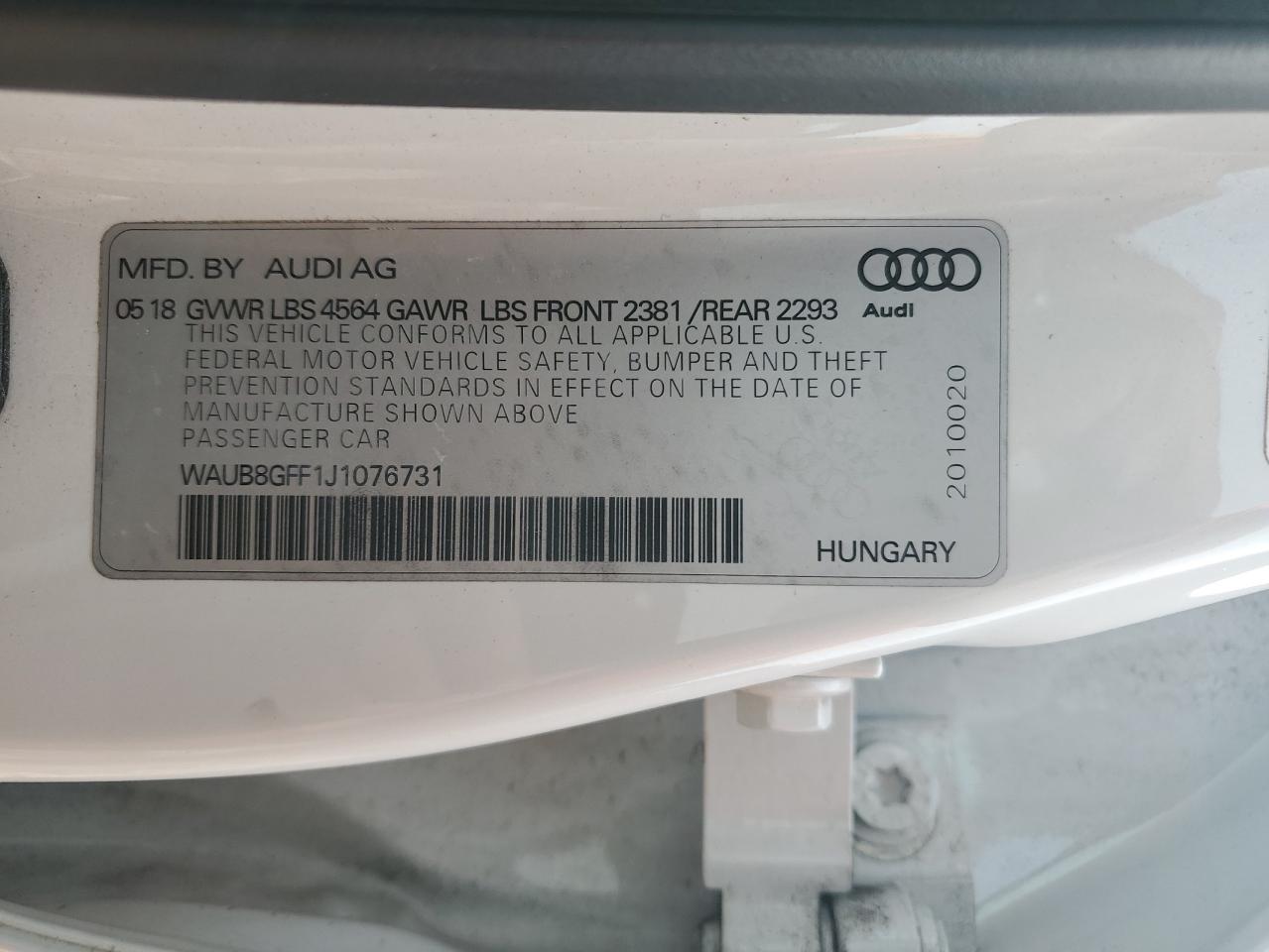 2018 Audi A3 Premium VIN: WAUB8GFF1J1076731 Lot: 61241795