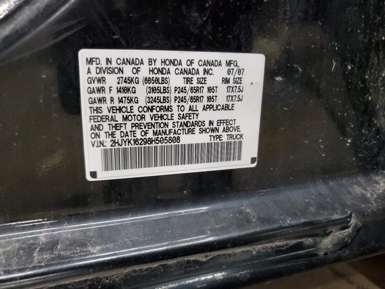 2hjyk16298h505808 2HJYK16298H505808 2008 Honda Ridgeline Rt
