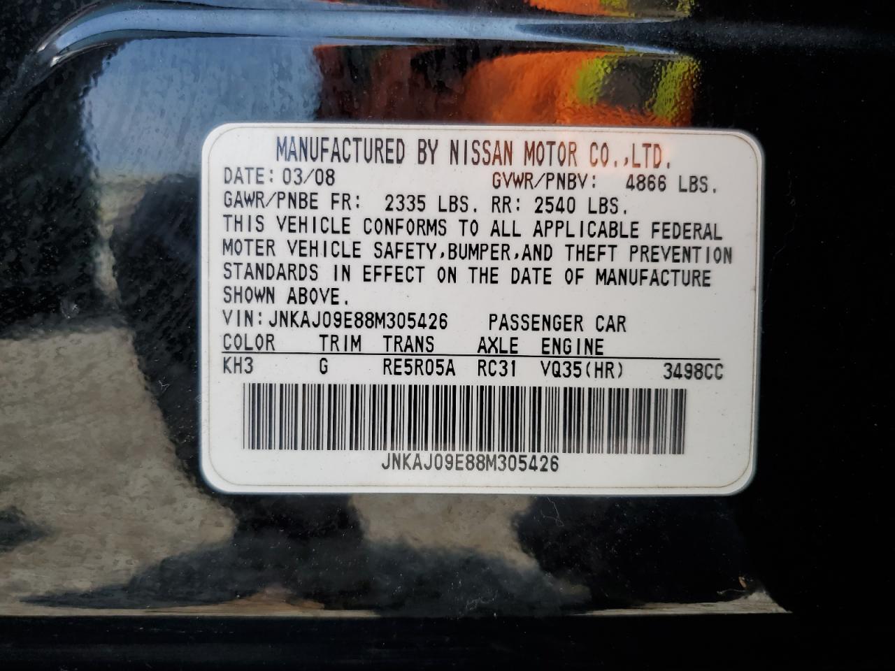 2008 Infiniti Ex35 Base VIN: JNKAJ09E88M305426 Lot: 59369355