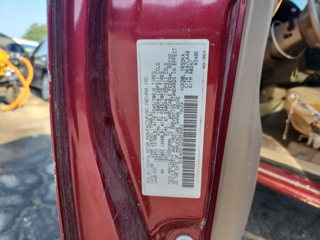 2002 Toyota Tundra VIN: 5TBJN32122S258963 Lot: 62013545