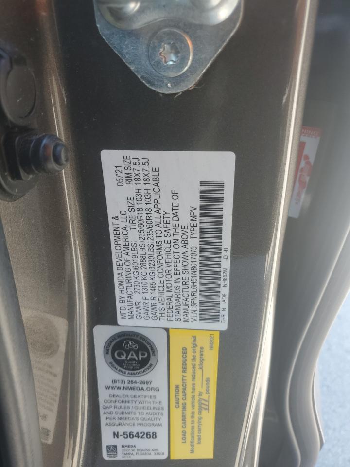 2022 Honda Odyssey Ex VIN: 5FNRL6H51NB017075 Lot: 62350955