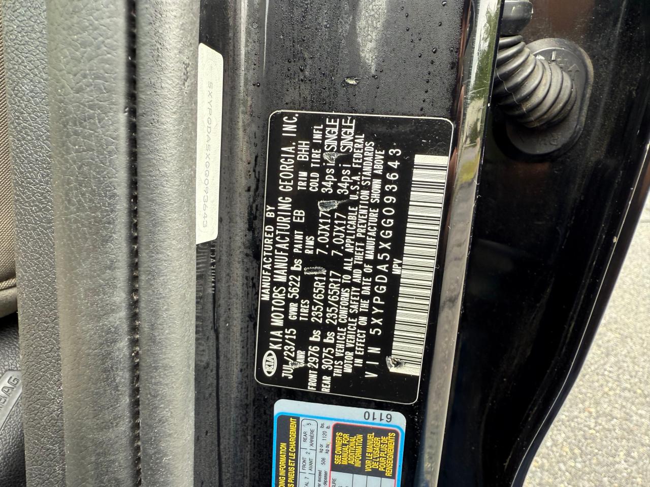 KIA SORENTO 2016 VIN 5XYPGDA5XGG093643 photo 10