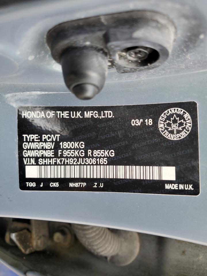 2018 Honda Civic Sport Touring VIN: SHHFK7H92JU306165 Lot: 59621845