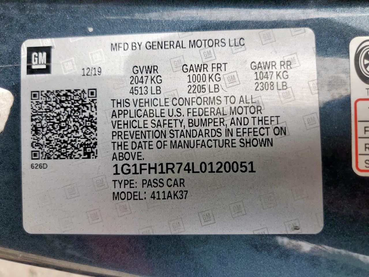 VIN: 1G1FH1R74L0120051 2020 CHEVROLET CAMARO