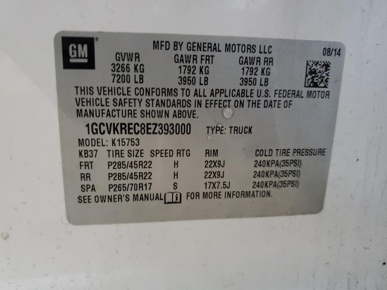 2014 Chevrolet Silverado K1500 Lt VIN: 1GCVKREC8EZ393000 Lot: 60020135