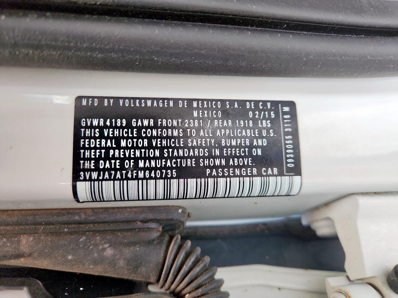 2015 Volkswagen Beetle Tdi VIN: 3VWJA7AT4FM640735 Lot: 62359635