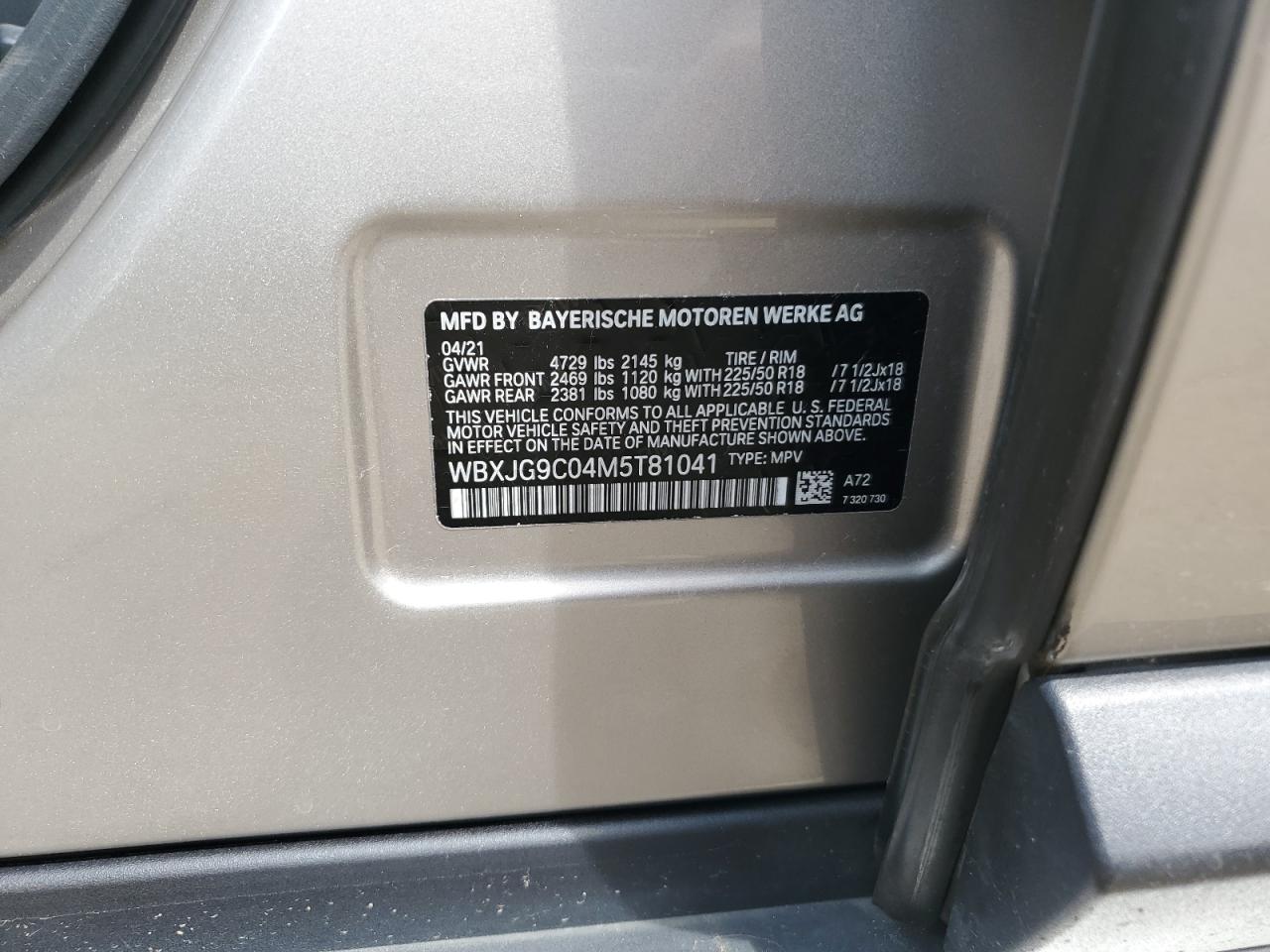 2021 BMW X1 xDrive28I VIN: WBXJG9C04M5T81041 Lot: 61971295