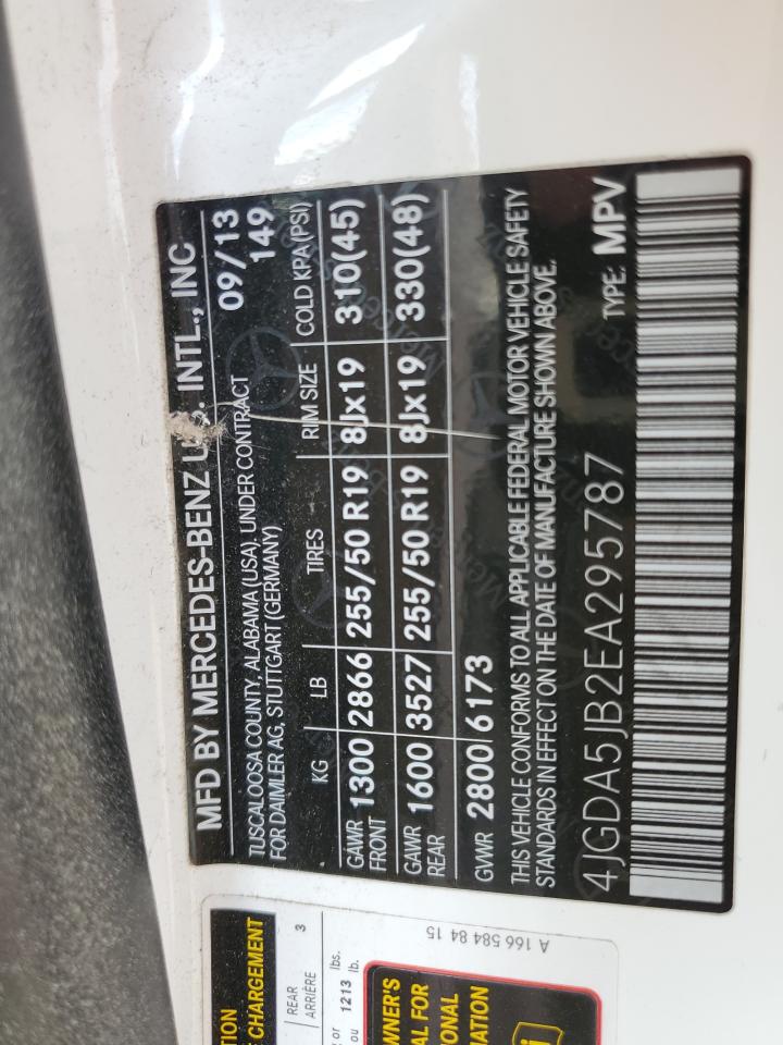 2014 Mercedes-Benz Ml 350 VIN: 4JGDA5JB2EA295787 Lot: 58565795