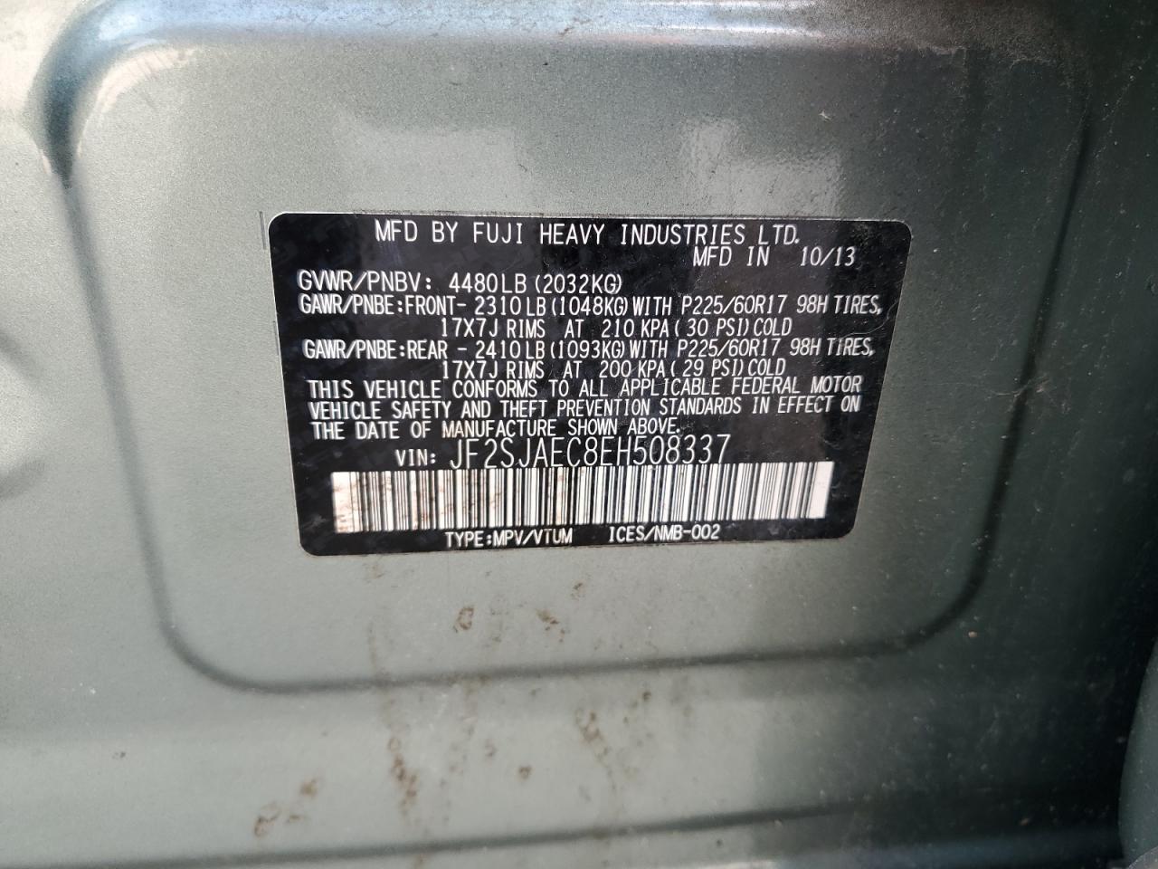 2014 Subaru Forester 2.5I Premium VIN: JF2SJAEC8EH508337 Lot: 62704915
