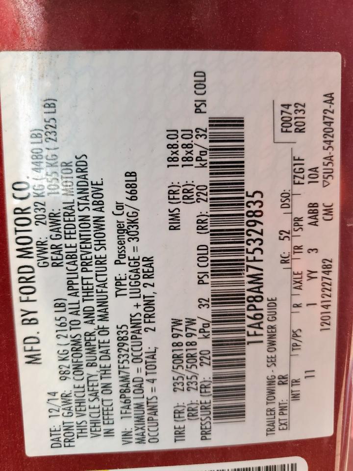 2015 Ford Mustang VIN: 1FA6P8AM7F5329835 Lot: 62985735