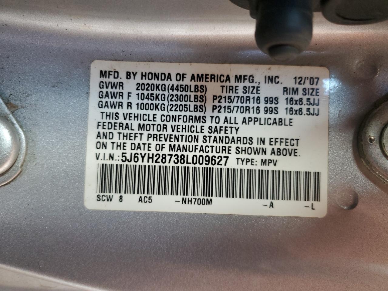 2008 Honda Element Ex VIN: 5J6YH28738L009627 Lot: 62228435