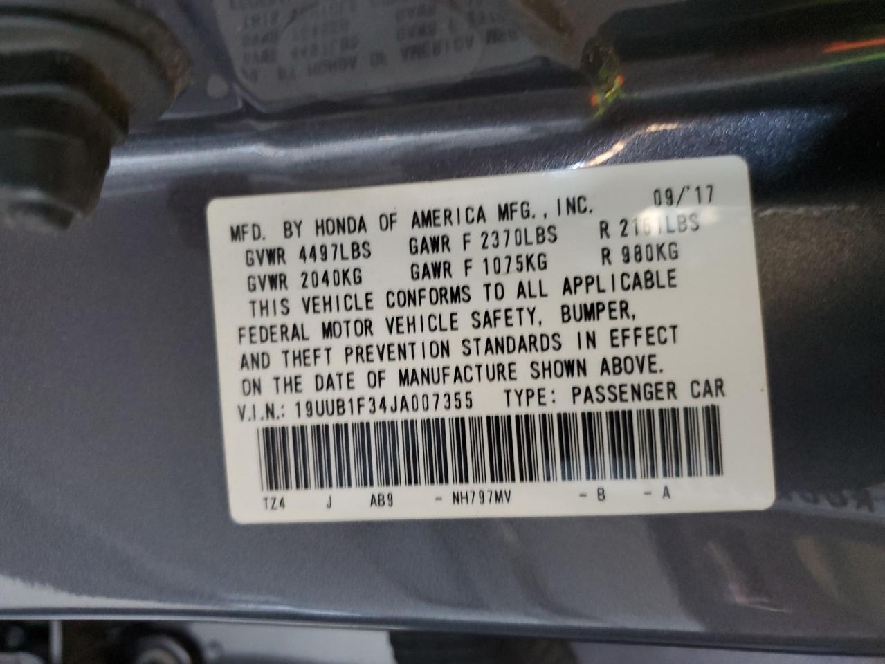 2018 Acura Tlx VIN: 19UUB1F34JA007355 Lot: 62022175