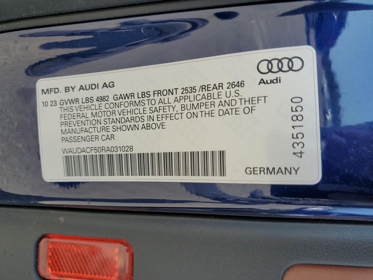 2024 Audi A5 Premium 45 VIN: WAUDACF50RA031028 Lot: 61826275