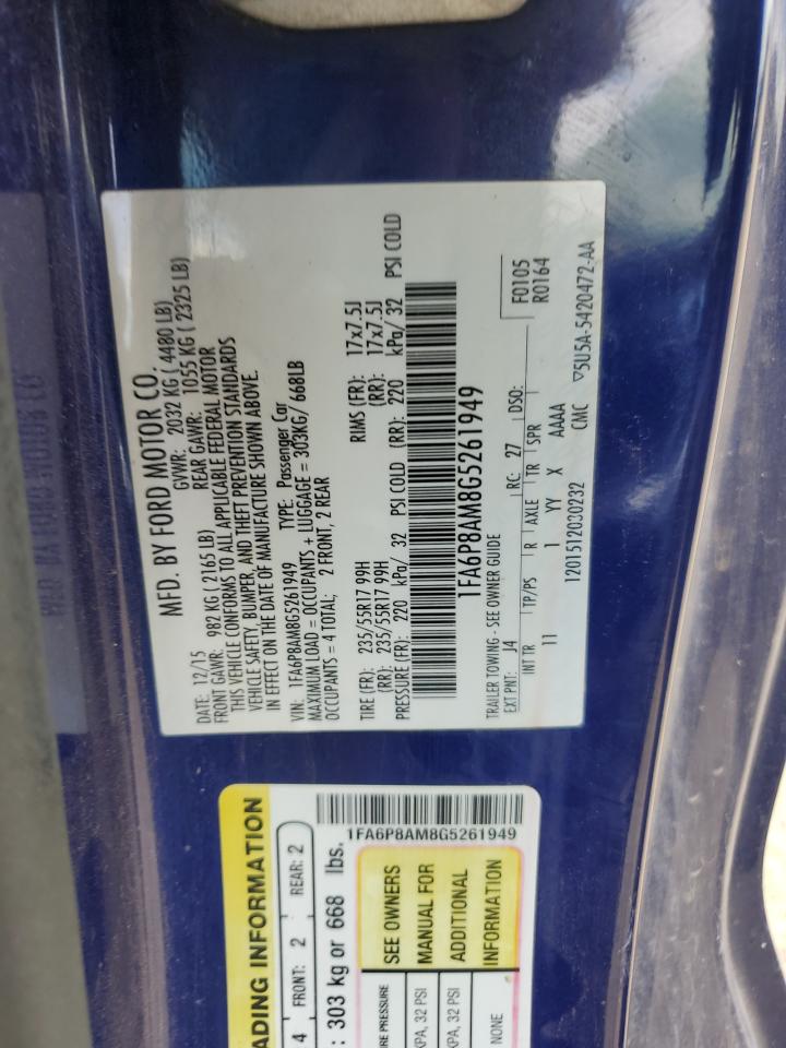 2016 Ford Mustang VIN: 1FA6P8AM8G5261949 Lot: 62530085