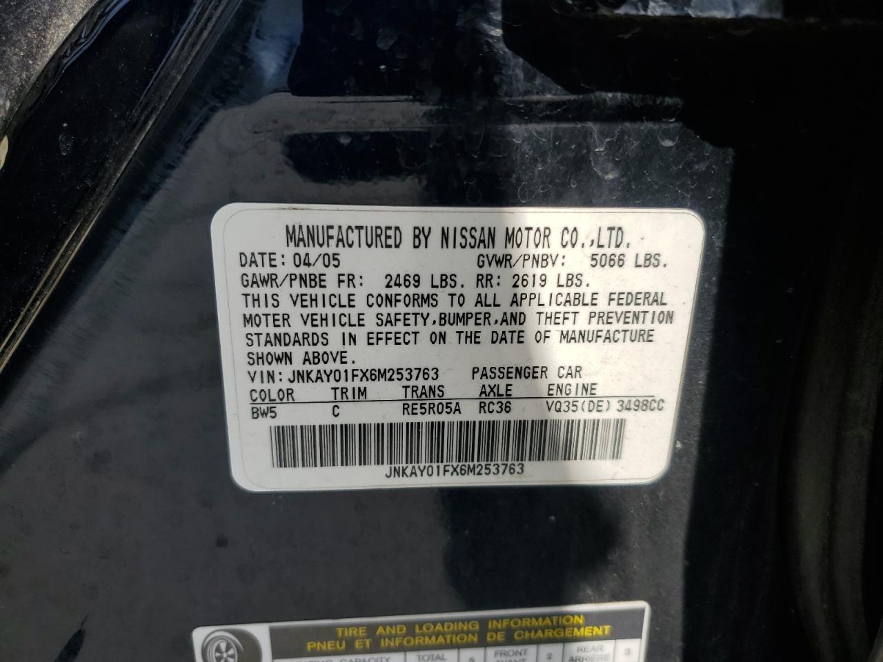 2006 Infiniti M35 Base VIN: JNKAY01FX6M253763 Lot: 59799935