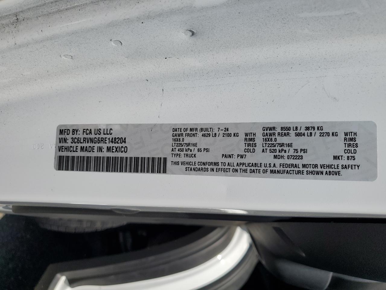 2024 Ram Promaster 1500 1500 Standard VIN: 3C6LRVNG6RE148204 Lot: 61090945