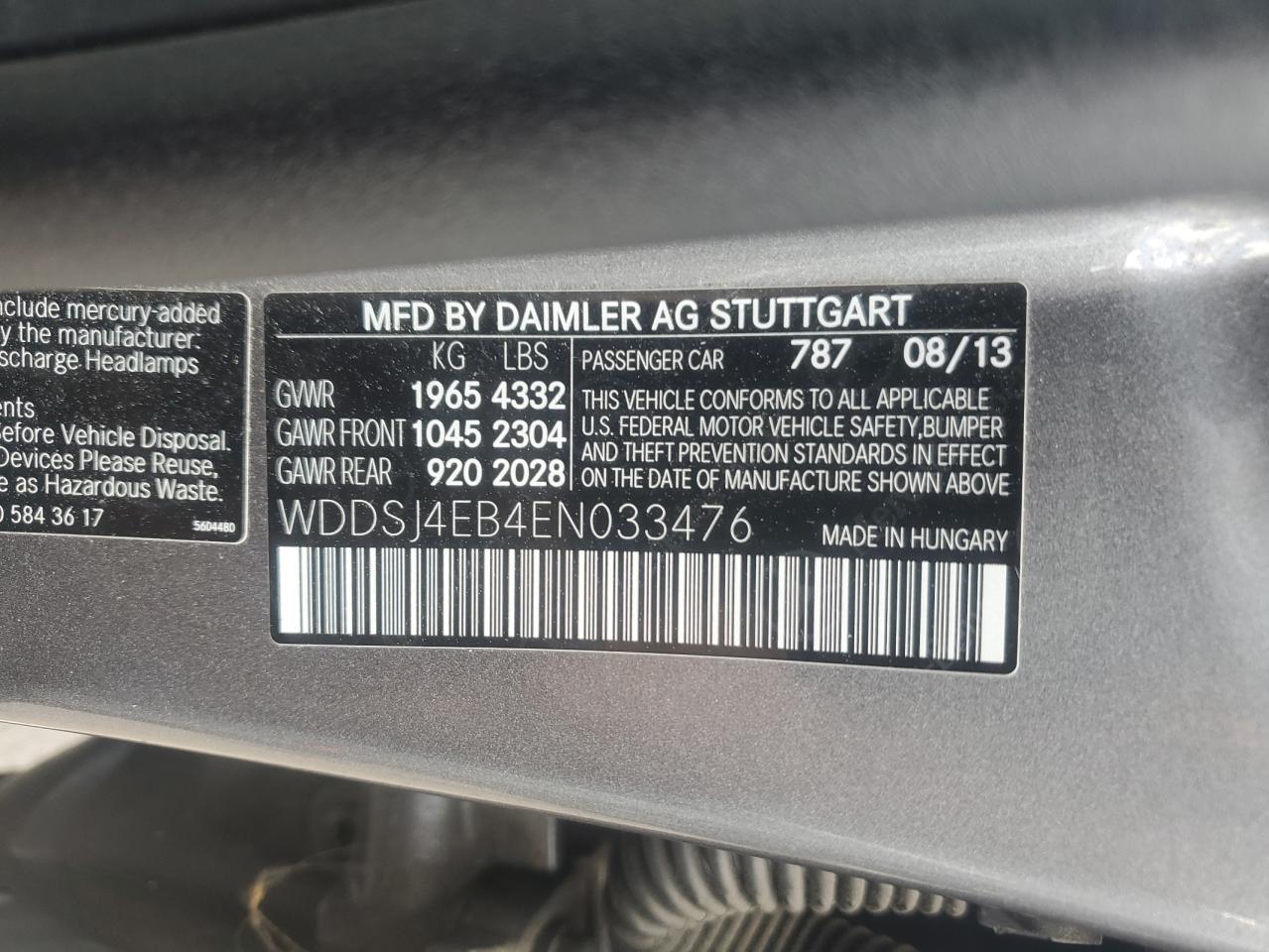 2014 Mercedes-Benz Cla 250 VIN: WDDSJ4EB4EN033476 Lot: 61556245