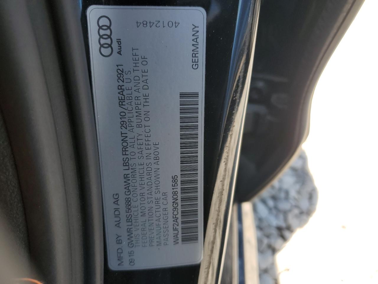 2016 Audi S6 Premium Plus VIN: WAUF2AFC9GN081585 Lot: 61571235