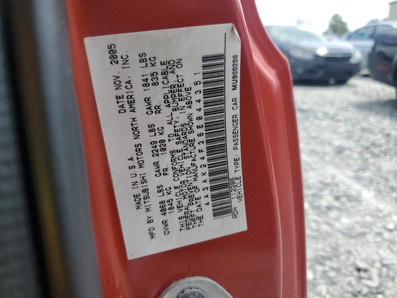 2006 Mitsubishi Eclipse Gs VIN: 4A3AK24F36E044351 Lot: 60521425