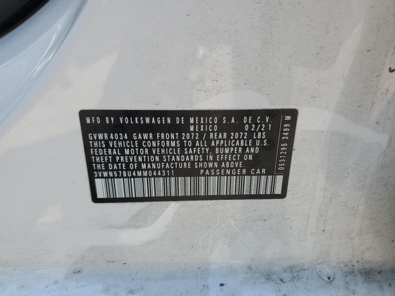 2021 Volkswagen Jetta S VIN: 3VWN57BU4MM044311 Lot: 62781785