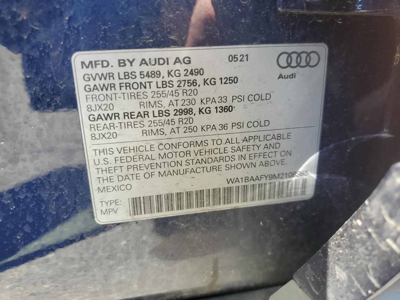 2021 Audi Q5 Premium Plus VIN: WA1BAAFY9M2108985 Lot: 61656745