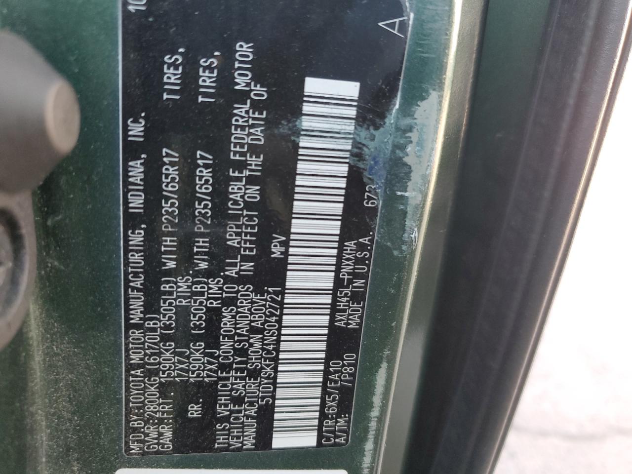 2022 Toyota Sienna Xle VIN: 5TDYSKFC4NS042721 Lot: 62636215