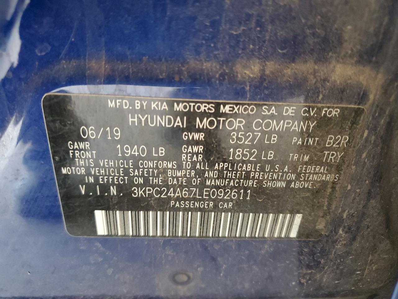 2020 Hyundai Accent Se VIN: 3KPC24A67LE092611 Lot: 60414225