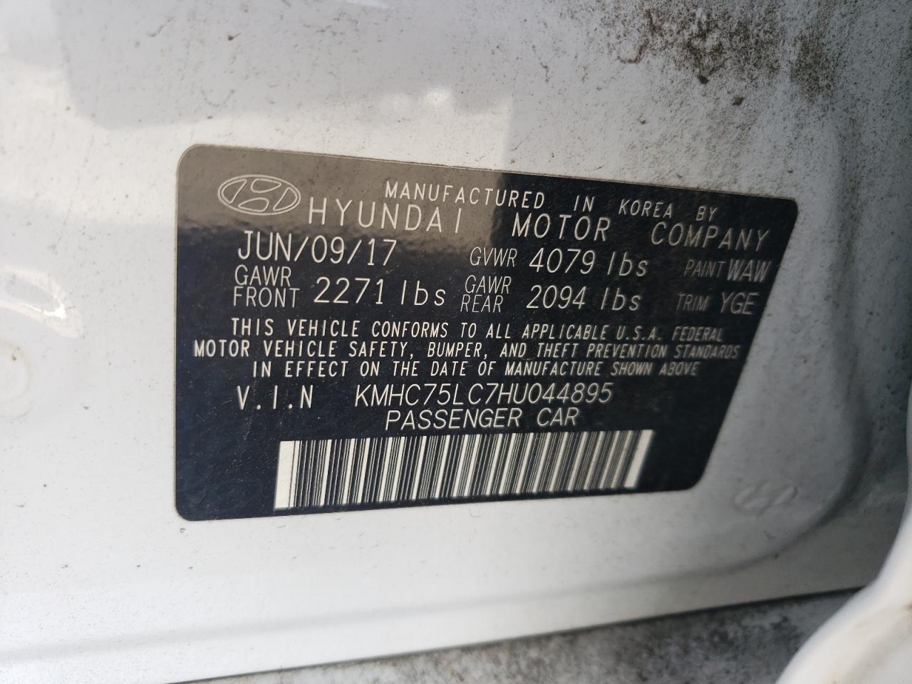 2017 Hyundai Ioniq Sel VIN: KMHC75LC7HU044895 Lot: 61170285
