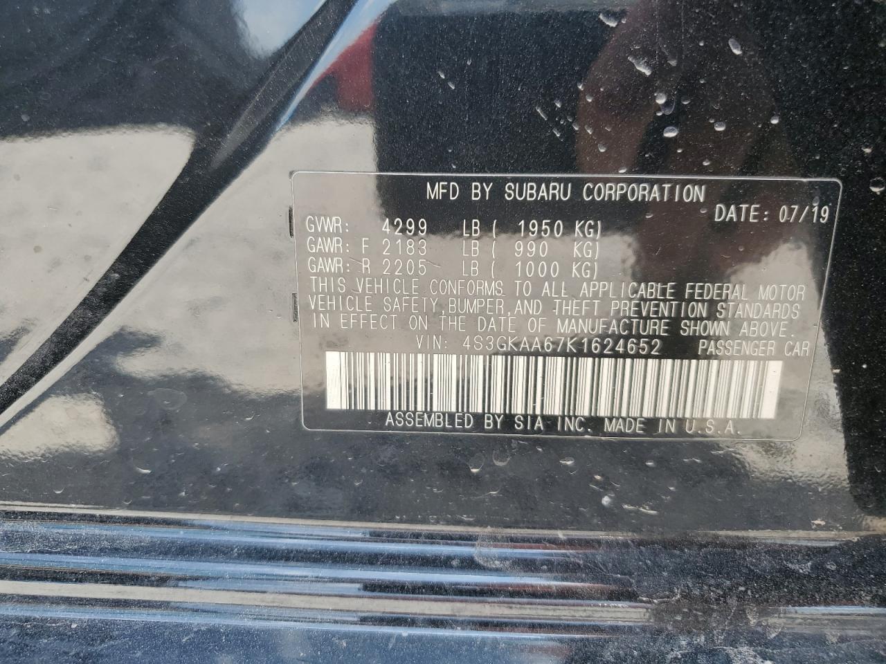 2019 Subaru Impreza VIN: 4S3GKAA67K1624652 Lot: 61911615