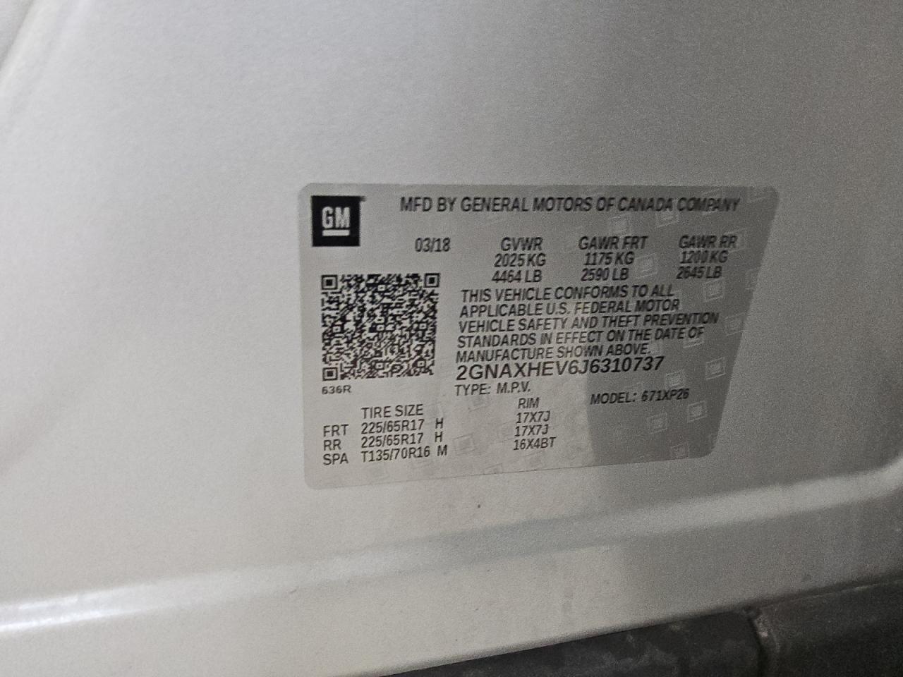2GNAXHEV6J6310737 CHEVROLET EQUINOX 2018