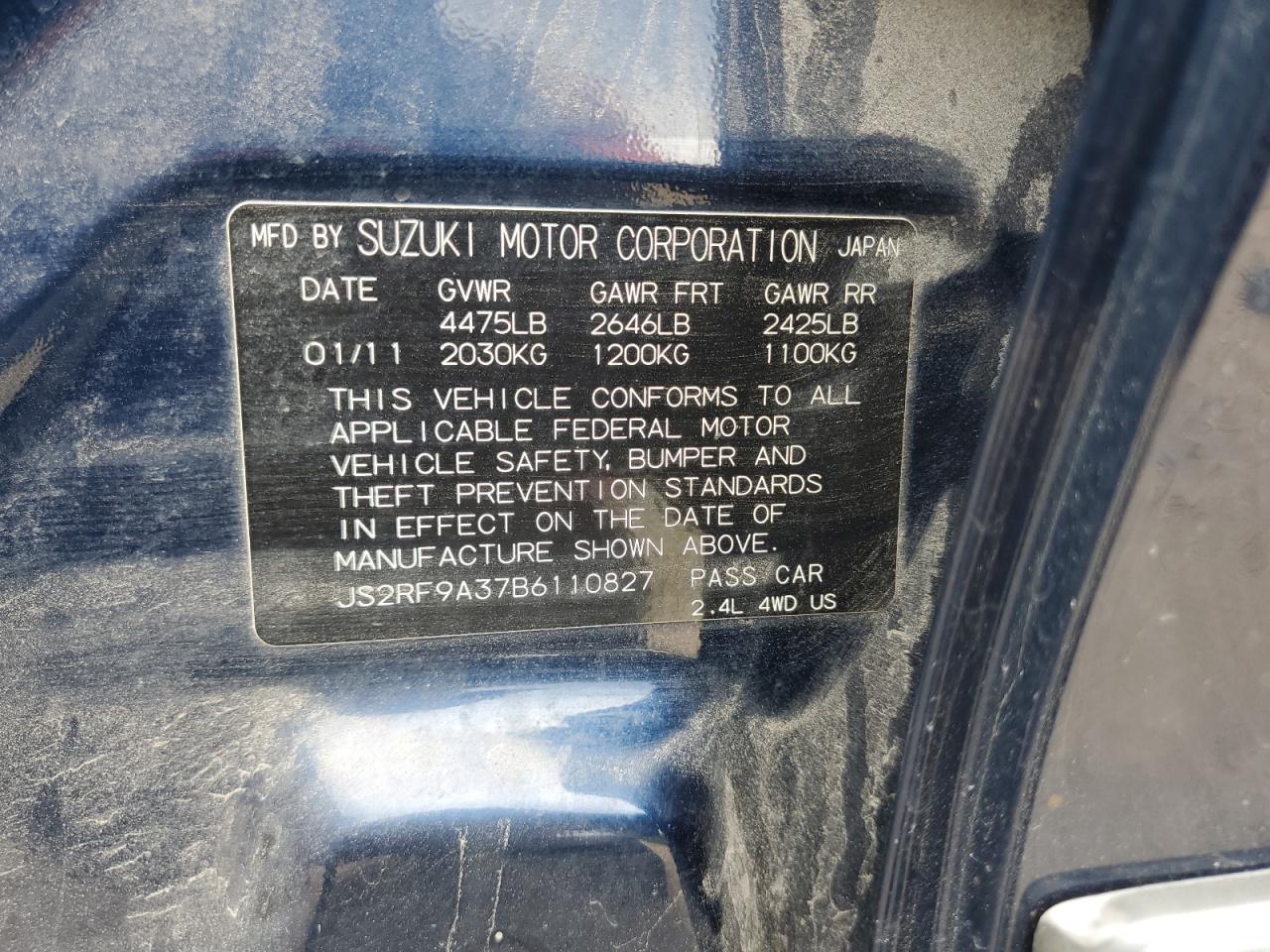 2011 Suzuki Kizashi Se VIN: JS2RF9A37B6110827 Lot: 62502495